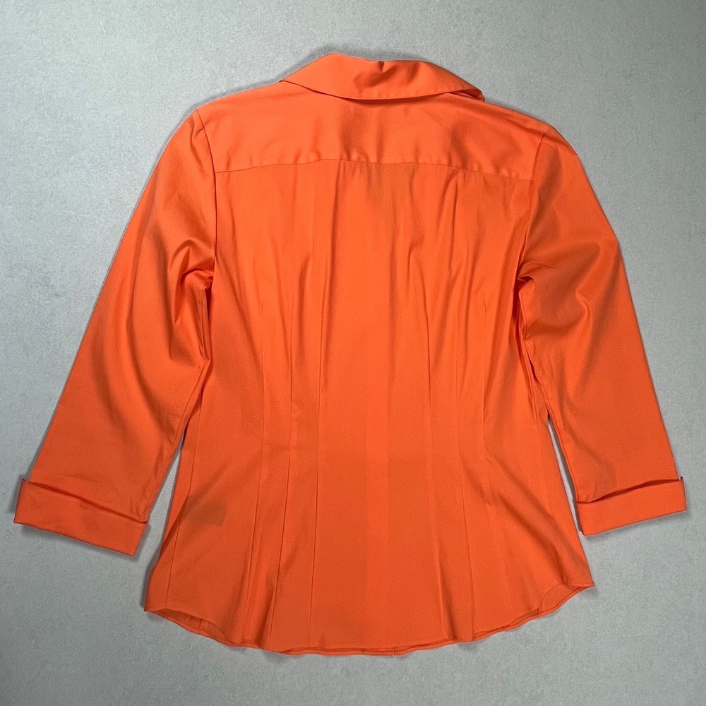 Lafayette 148 NY Button Up Shirt Womens Sz 4 Orange Pintuck 3/4 Sleeve Stretch - Picture 3 of 8